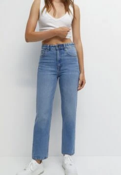 PULL & BEAR High Waist - Straight Leg Jeans - Stone Blue Denim