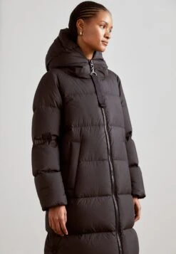 Marc O'Polo Coat Filled Fixed Hood Welt Pockets Side Slits With Press Buttons - Donsjas - Black