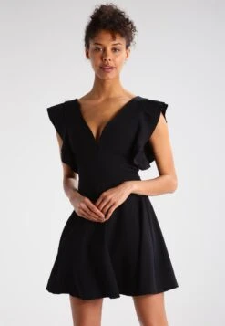 Wal G Lucia V Neck Frill Sleeve Skater Dress - Cocktailjurk - Black