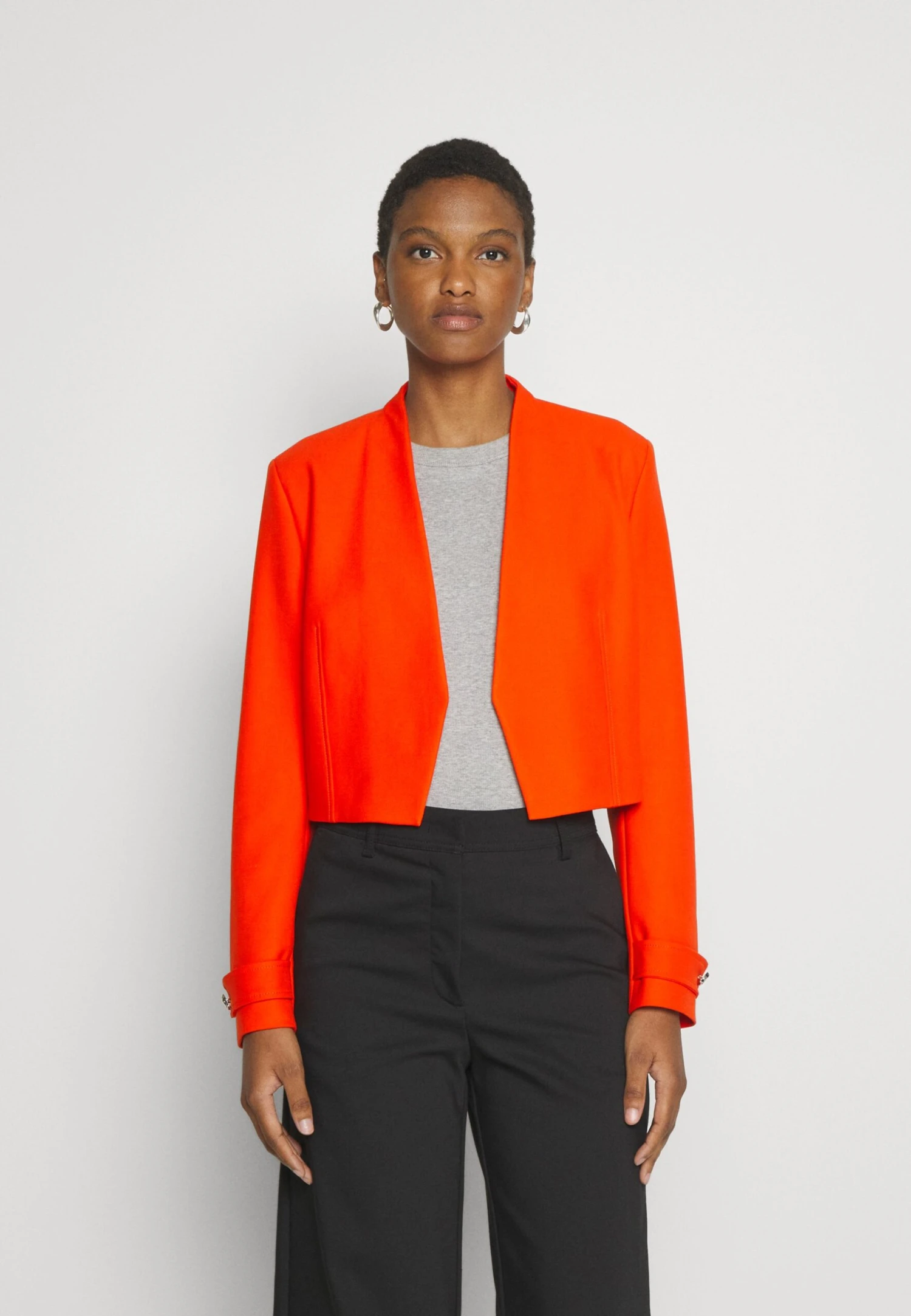 Boss Slim-Fit Cropped Jacket With Collarless Styling - Blazer - Bright Orange 3 Boss Slim-Fit Cropped Jacket With Collarless Styling - Blazer - Bright Orange - Afbeelding 3